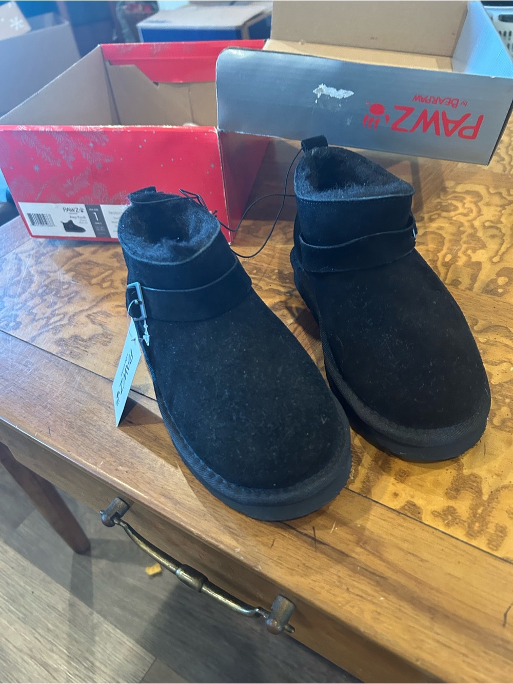 PAWZ Kids Black Cozy Suede Ankle Boots